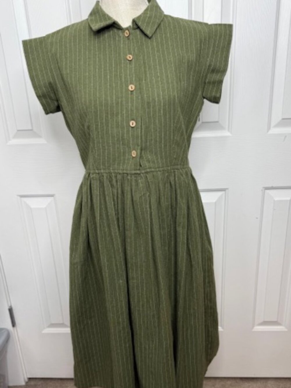MOD REF Cotton Midi Dress with Fitted Bodice and Full Skirt
